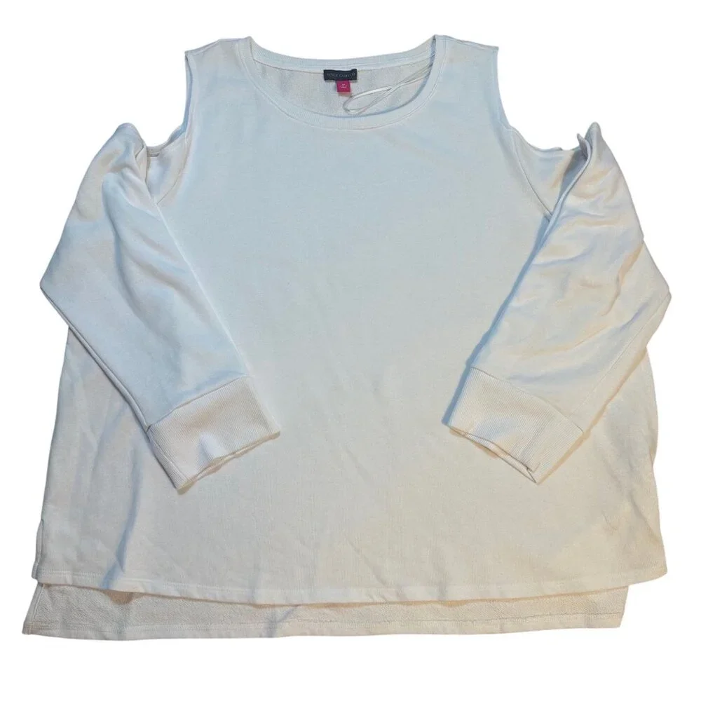 NWT Vince Camuto Plus Size Cold Shoulder White Snap Top 2X - Picture 3 of 4